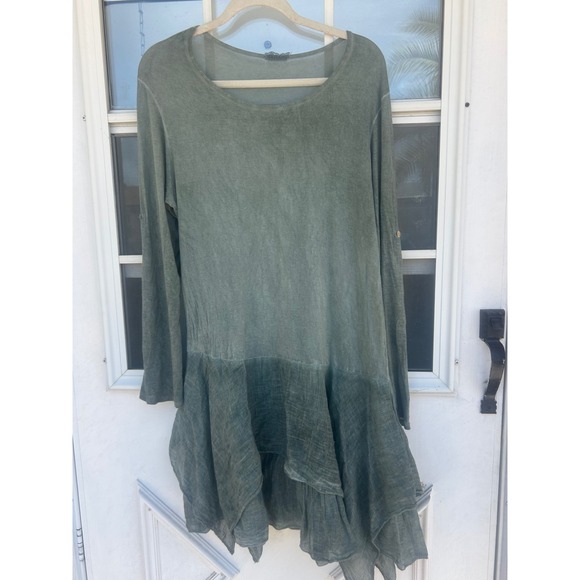 Made in Italy Dresses & Skirts - Made in Italy Sage Green Wool Blend Asymmetrical Lagenlook Boho Tunic Dress